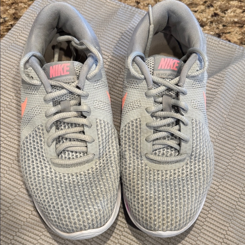 Nike Revolution Light Gray and Pink Athletic Shoes
